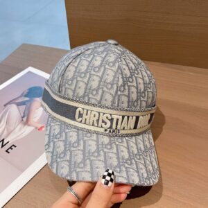 Christian Dior Baseball Cap D-Oblique Motif Cotton Grey