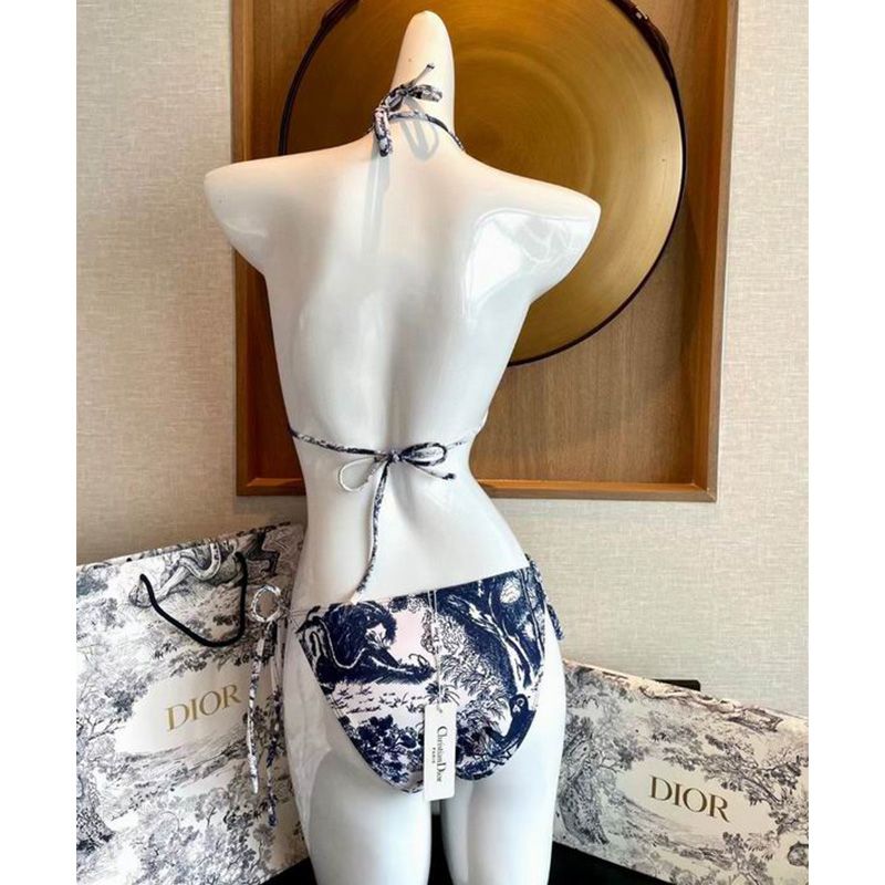 Christian Dior Bikini Women Toile De Jouy Motif Lycra Blue - Image 2