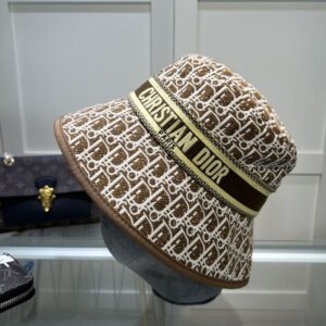Christian Dior Bucket Hat D-Oblique Motif Canvas Brown
