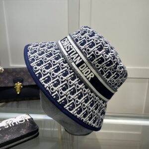 Christian Dior Bucket Hat D-Oblique Motif Canvas Navy Blue