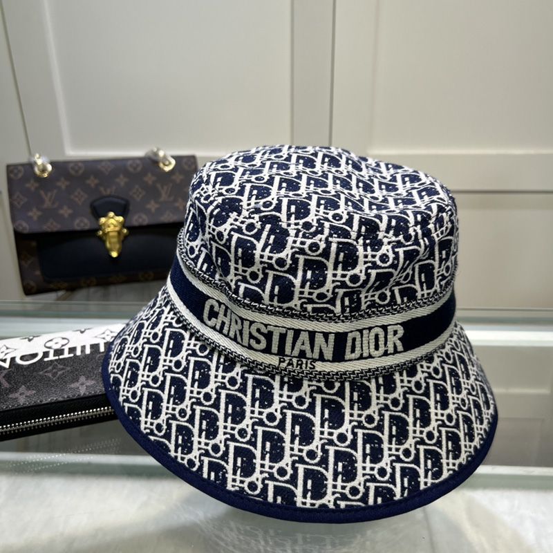 Christian Dior Bucket Hat D-Oblique Motif Canvas Navy Blue - Image 2