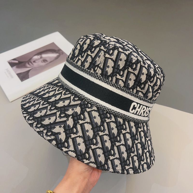 Christian Dior Bucket Hat D-Oblique Motif Cotton Black - Image 2
