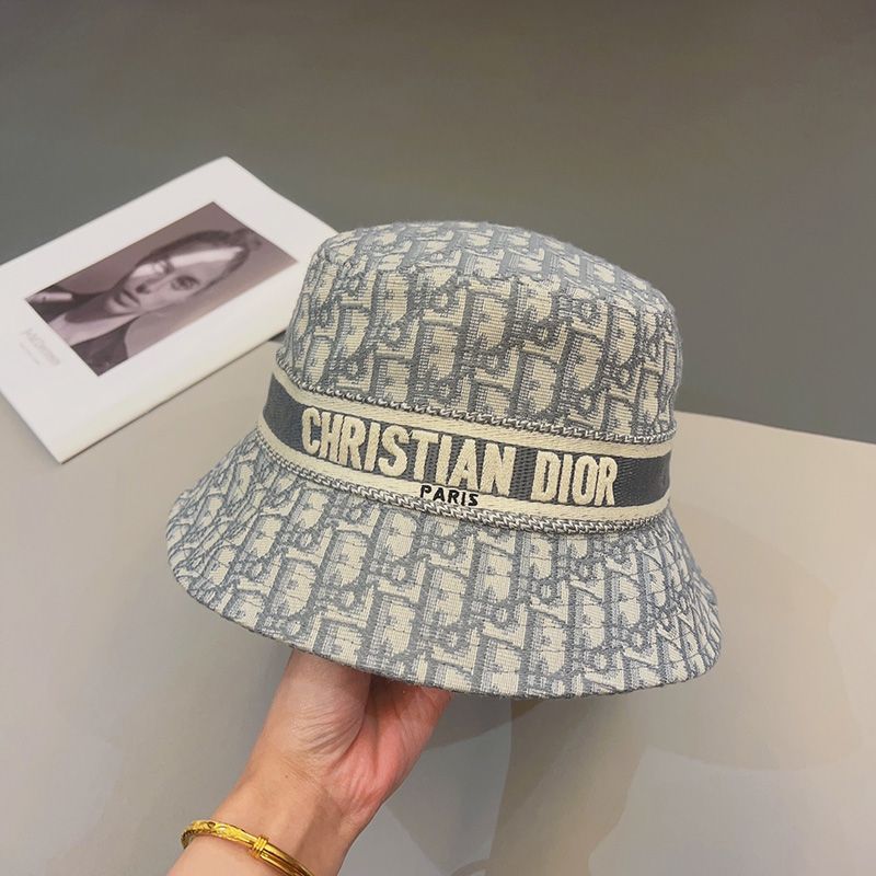Christian Dior Bucket Hat D-Oblique Motif Cotton Grey