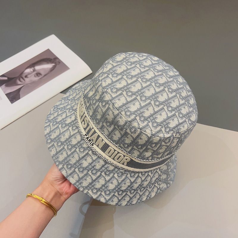 Christian Dior Bucket Hat D-Oblique Motif Cotton Grey - Image 2