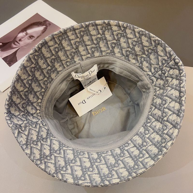 Christian Dior Bucket Hat D-Oblique Motif Cotton Grey - Image 3
