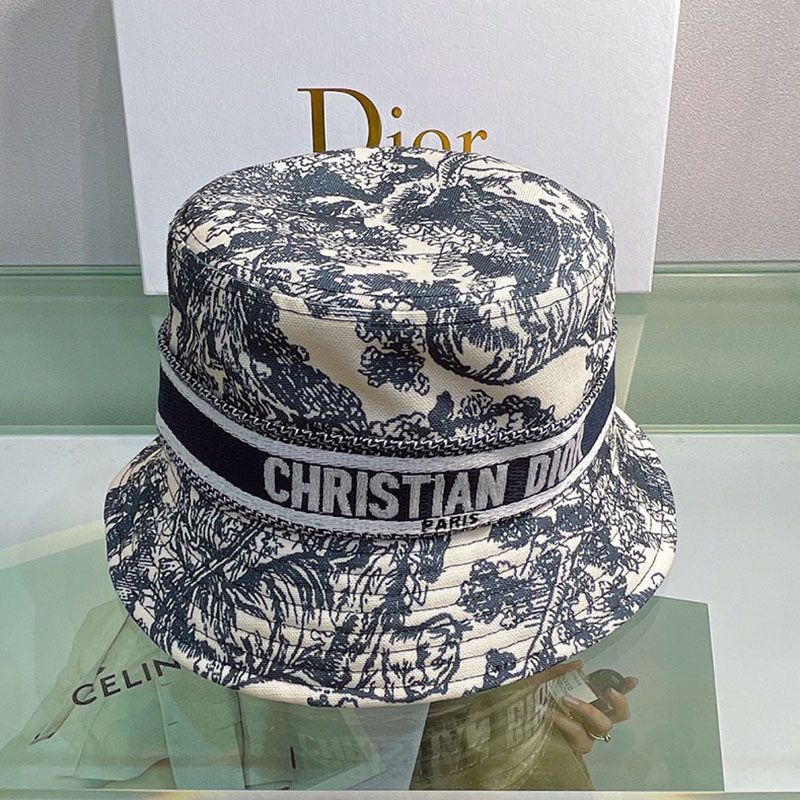 Christian Dior Bucket Hat Toile de Jouy Motif Cotton Black - Image 2