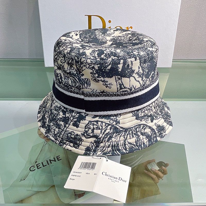 Christian Dior Bucket Hat Toile de Jouy Motif Cotton Black - Image 3