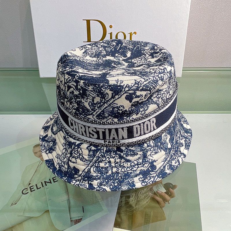 Christian Dior Bucket Hat Toile de Jouy Motif Cotton Navy Blue - Image 2