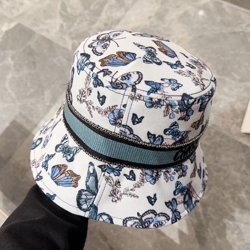 Christian Dior Bucket Hat In Toile de Jouy Mexico Motif Cotton White/Blue - Image 2