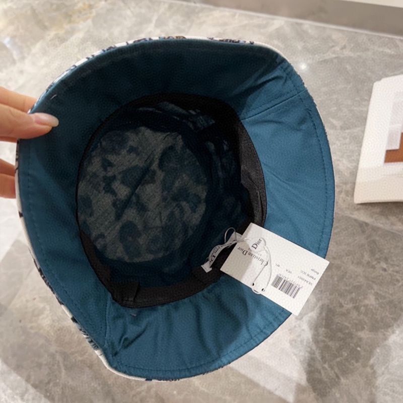 Christian Dior Bucket Hat In Toile de Jouy Mexico Motif Cotton White/Blue - Image 3