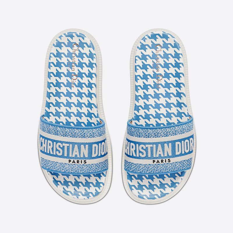 Christian Dior Dway Slides Women Micro Houndstooth Motif Cotton Blue - Image 2