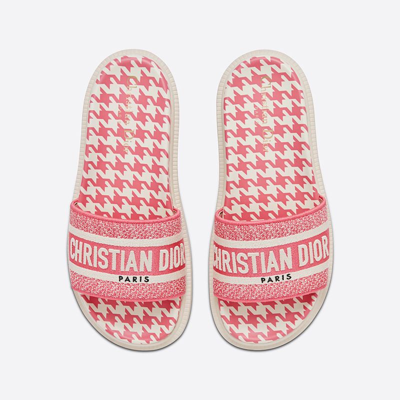 Christian Dior Dway Slides Women Micro Houndstooth Motif Cotton Pink - Image 2