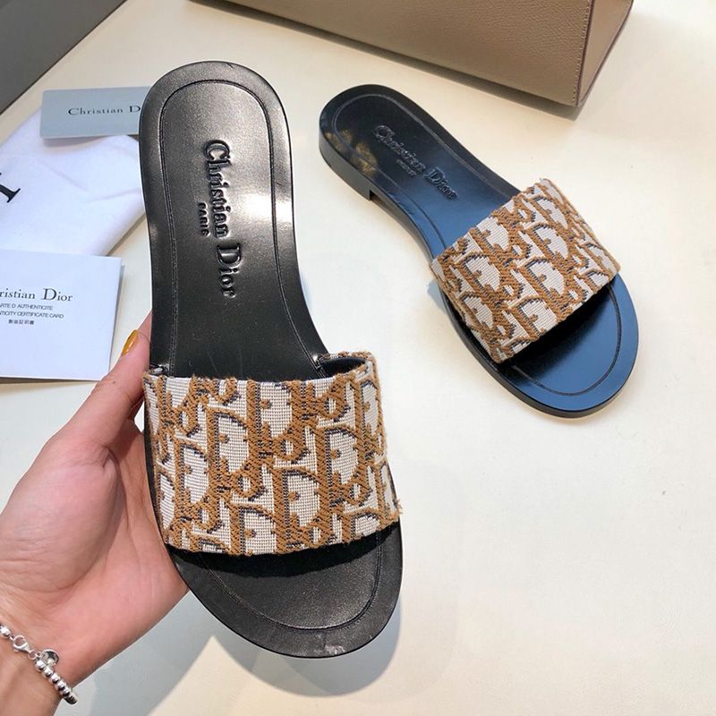 Christian Dior Dway Slides Women Oblique Motif Canvas Apricot - Image 2