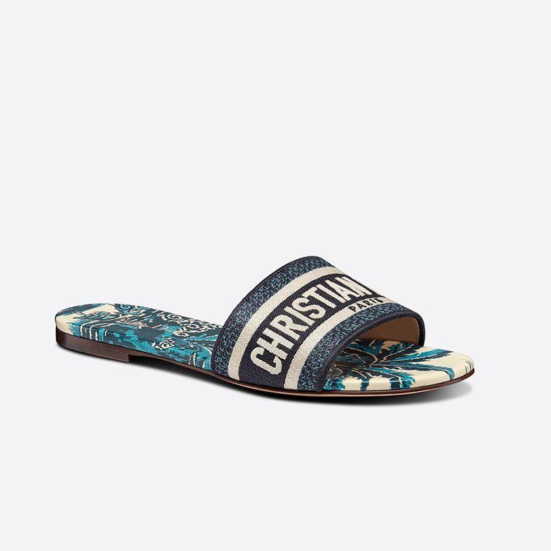 Christian Dior Dway Slides Women Palms Motif Canvas Blue - Image 2