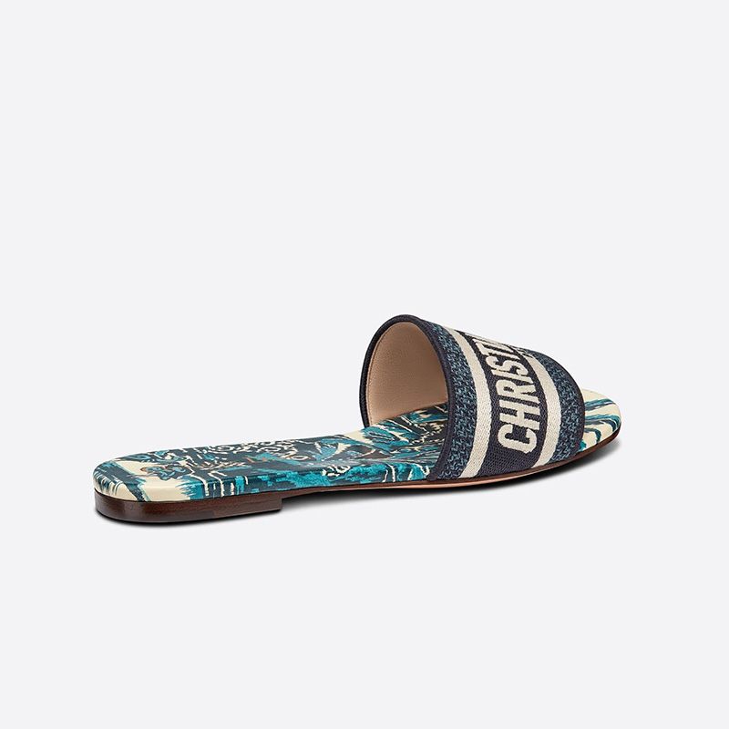 Christian Dior Dway Slides Women Palms Motif Canvas Blue - Image 3