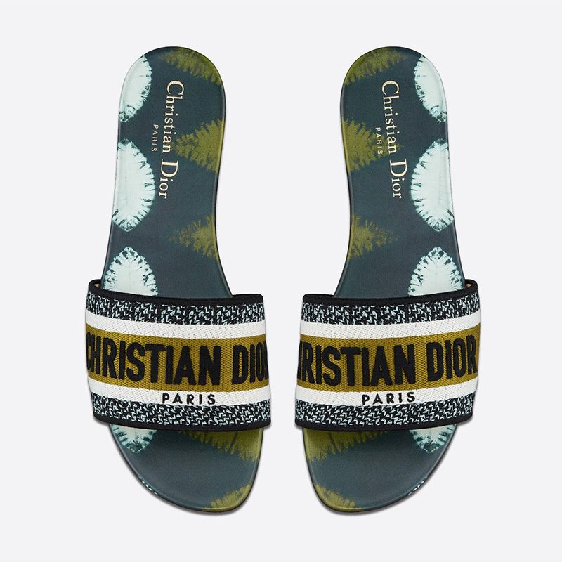 Christian Dior Dway Slides Women Tie & Dye Motif Canvas Green - Image 2