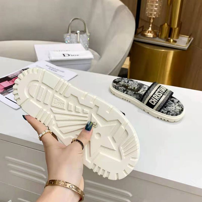 Christian Dior Dway Slides Women Toile De Jouy Motif Cotton Black - Image 4