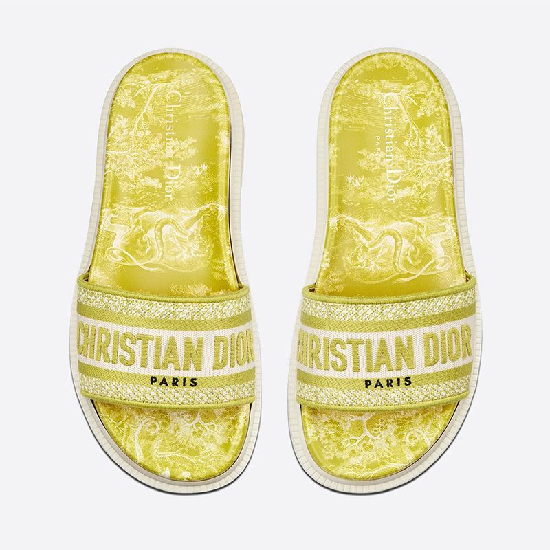 Christian Dior Dway Slides Women Toile De Jouy Motif Cotton Lemon - Image 2