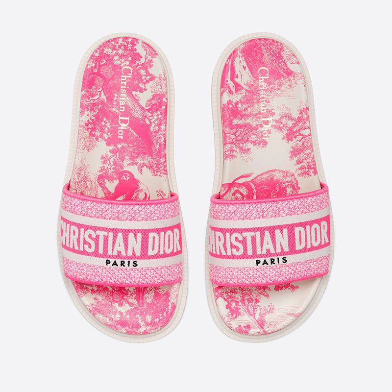 Christian Dior Dway Slides Women Toile De Jouy Motif Cotton Pink - Image 2