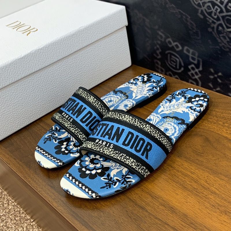 Christian Dior Dway Slides Women Butterfly Bandana Motif Canvas Blue - Image 2