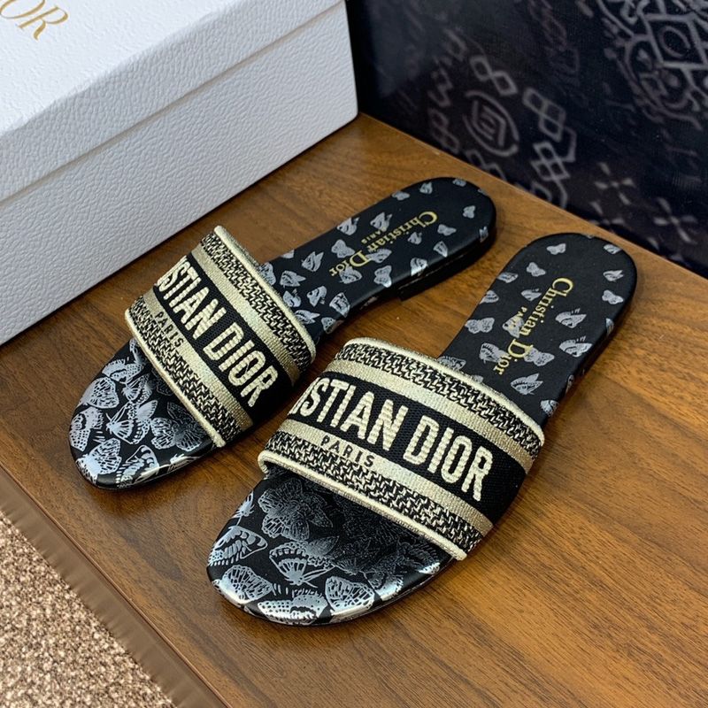 Christian Dior Dway Slides Women Gradient Butterflies Motif Canvas Black - Image 2