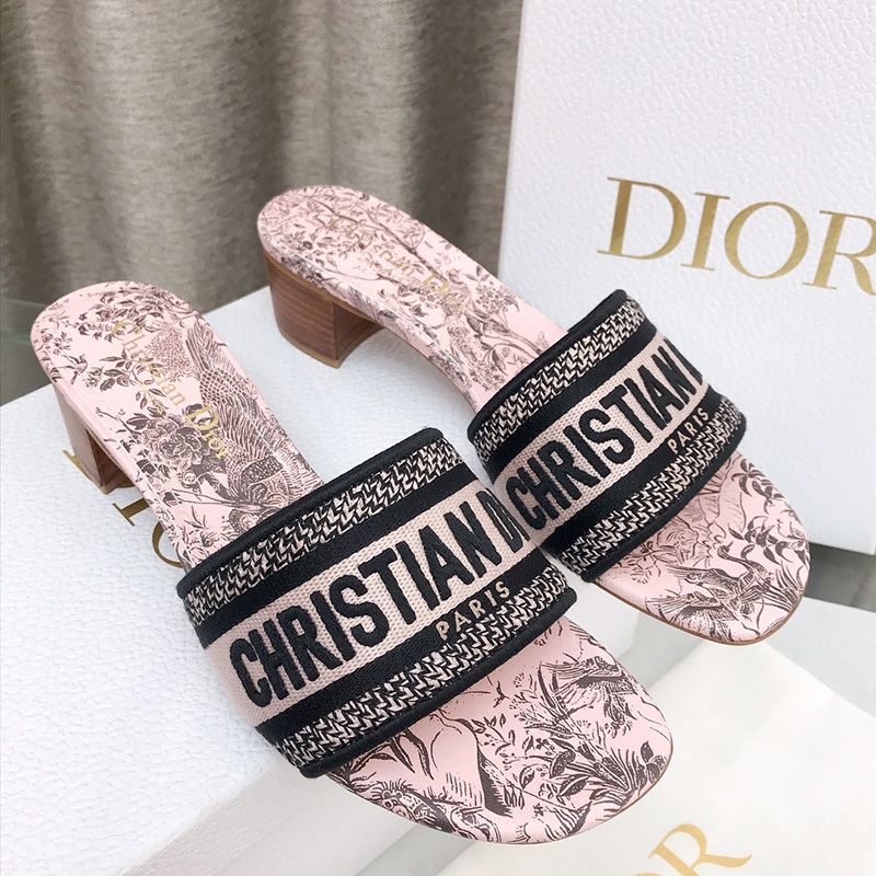 Christian Dior Dway Slides Women Jardin d'Hiver Motif Canvas Pink - Image 2