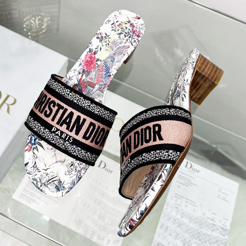 Christian Dior Dway Slides Women Jardin d'Hiver Motif Canvas White - Image 3