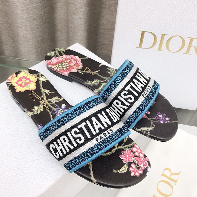 Christian Dior Dway Slides Women Petites Fleurs Motif Canvas Black - Image 2