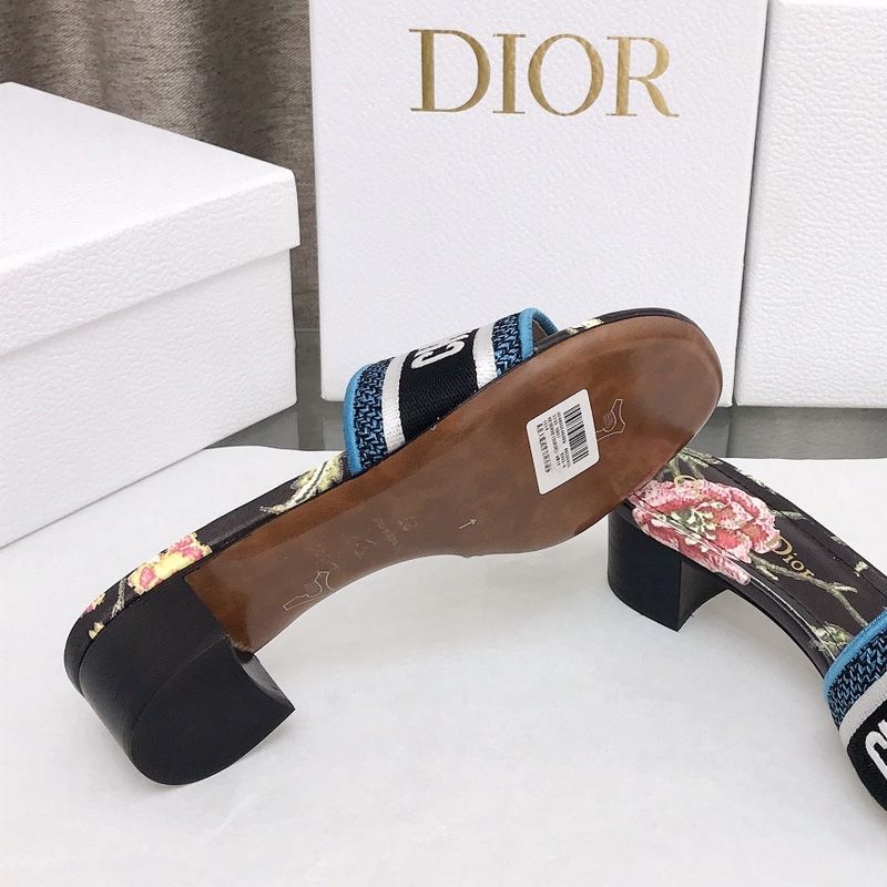 Christian Dior Dway Slides Women Petites Fleurs Motif Canvas Black - Image 4