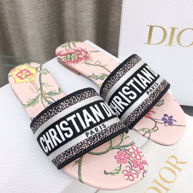 Christian Dior Dway Slides Women Petites Fleurs Motif Canvas Pink - Image 2