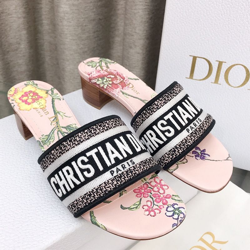 Christian Dior Dway Slides Women Petites Fleurs Motif Canvas Pink - Image 3