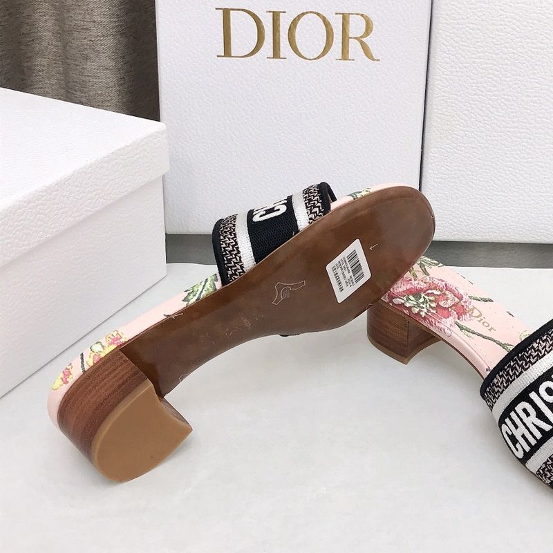 Christian Dior Dway Slides Women Petites Fleurs Motif Canvas Pink - Image 4