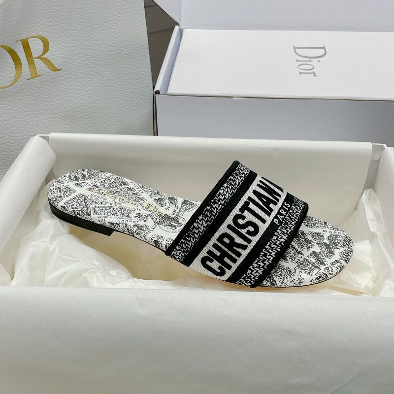 Christian Dior Dway Slides Women Plan de Paris Motif Canvas White - Image 2