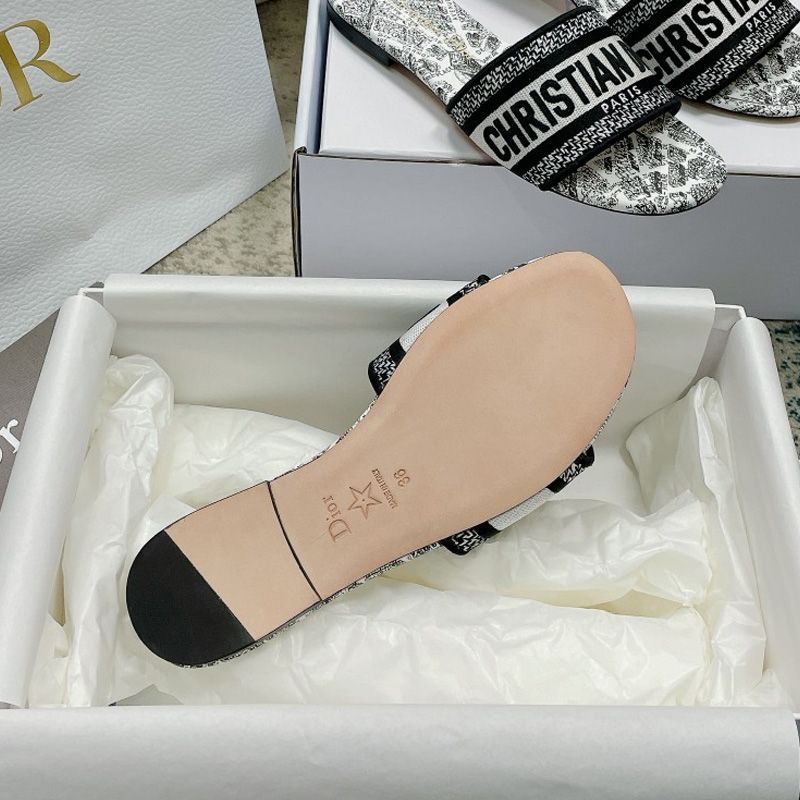 Christian Dior Dway Slides Women Plan de Paris Motif Canvas White - Image 3