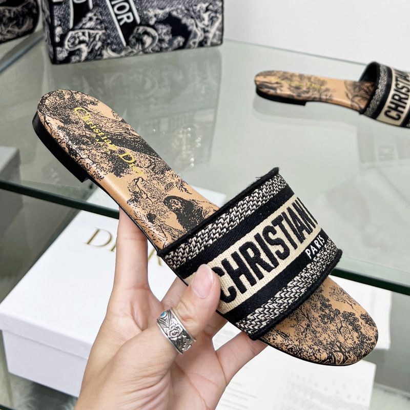 Christian Dior Dway Slides Women Toile De Jouy Motif Canvas Beige - Image 2