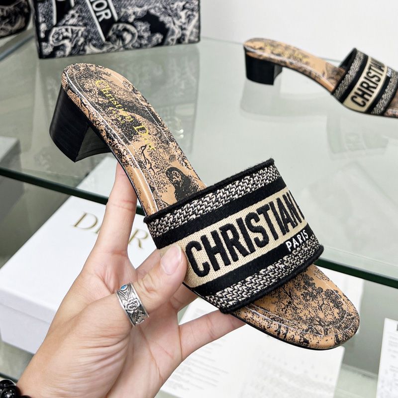 Christian Dior Dway Slides Women Toile De Jouy Motif Canvas Beige - Image 4