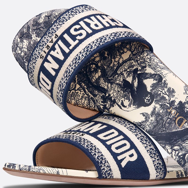 Christian Dior Dway Slides Women Toile De Jouy Motif Canvas Blue - Image 3