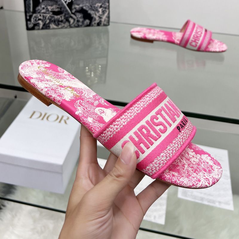 Christian Dior Dway Slides Women Toile De Jouy Motif Canvas Rose - Image 2