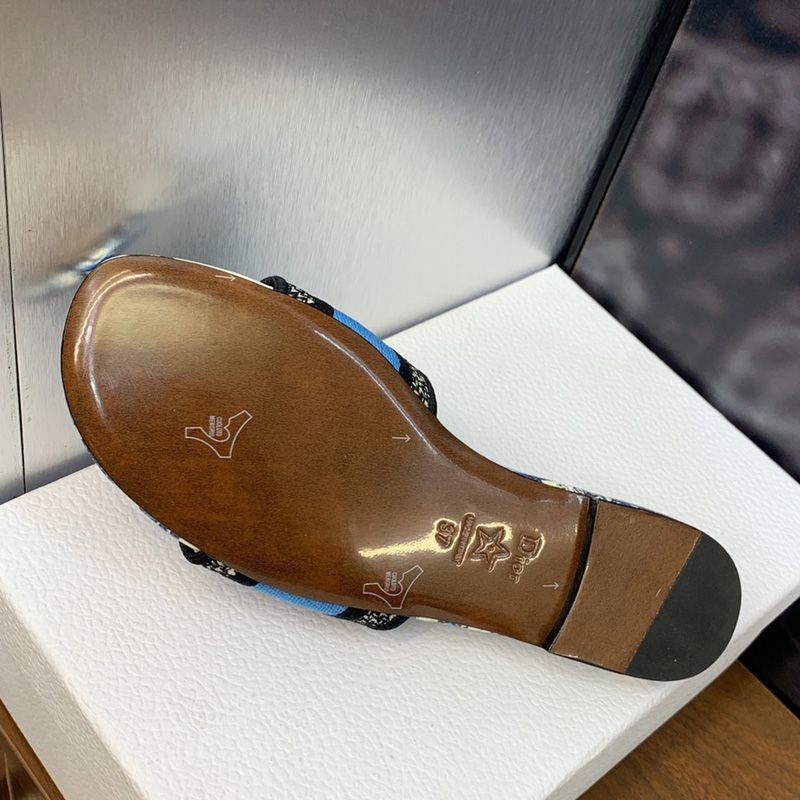 Christian Dior Dway Slides Women Toile de Jouy Mexico Motif Canvas White/Blue - Image 3