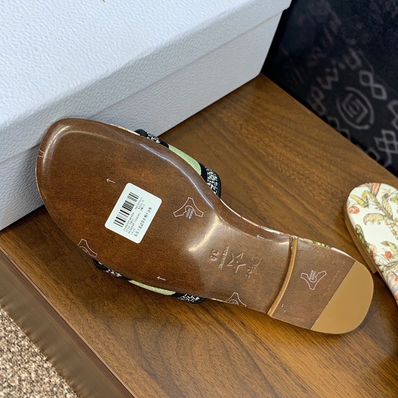 Christian Dior Dway Slides Women Toile de Jouy Mexico Motif Canvas White/Green - Image 3