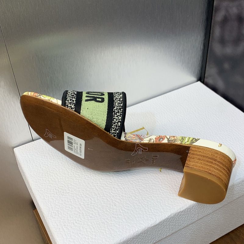 Christian Dior Dway Slides Women Toile de Jouy Mexico Motif Canvas White/Green - Image 5