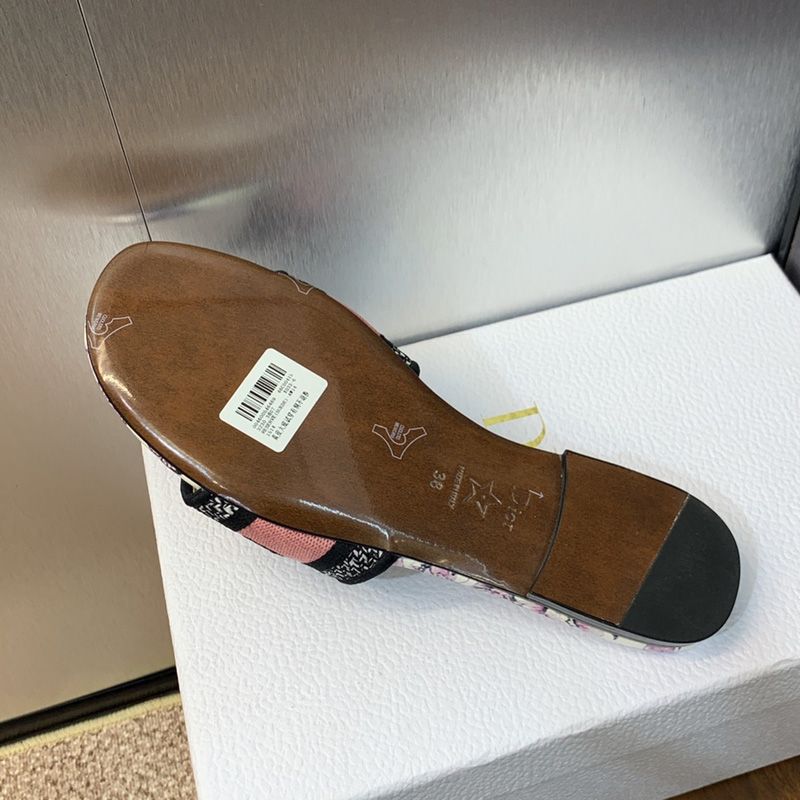 Christian Dior Dway Slides Women Toile de Jouy Mexico Motif Canvas White/Pink - Image 3