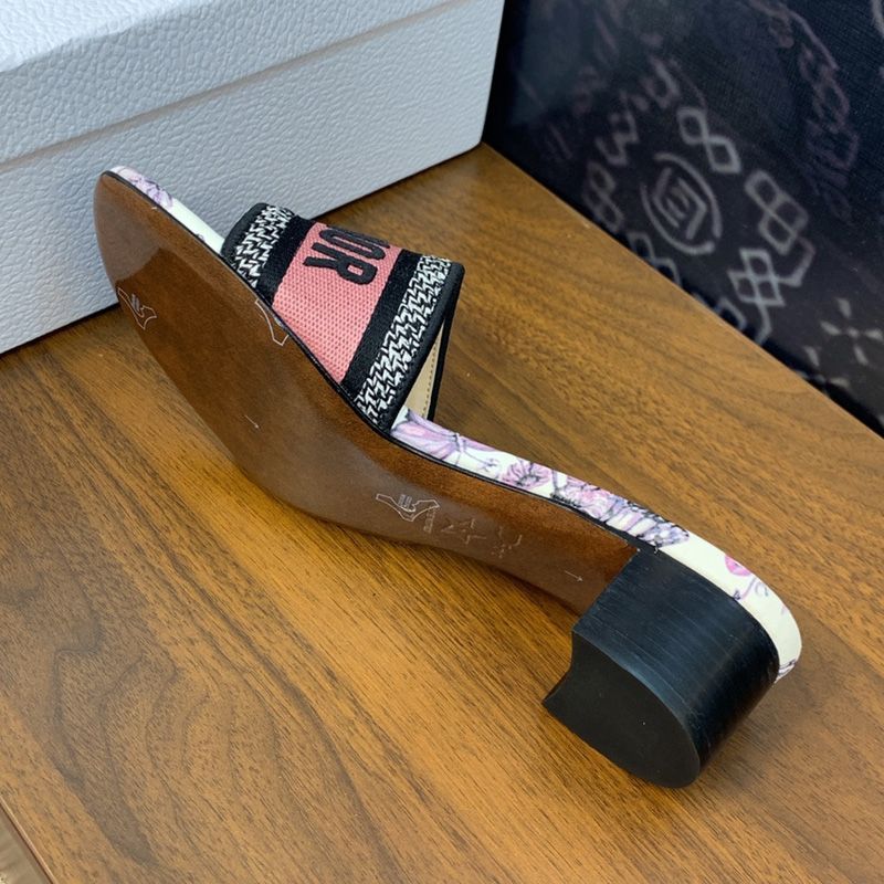 Christian Dior Dway Slides Women Toile de Jouy Mexico Motif Canvas White/Pink - Image 5