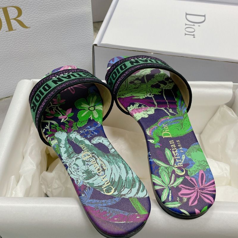 Christian Dior Dway Slides Women Toile de Jouy Voyage Motif Canvas Multi Green - Image 2