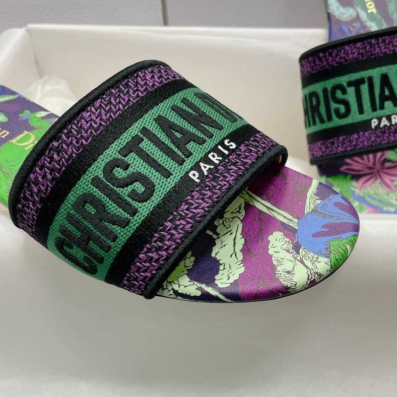 Christian Dior Dway Slides Women Toile de Jouy Voyage Motif Canvas Multi Green - Image 3
