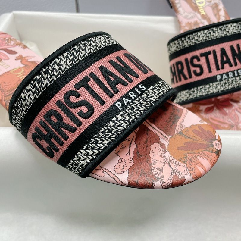 Christian Dior Dway Slides Women Toile de Jouy Voyage Motif Canvas Pink - Image 3
