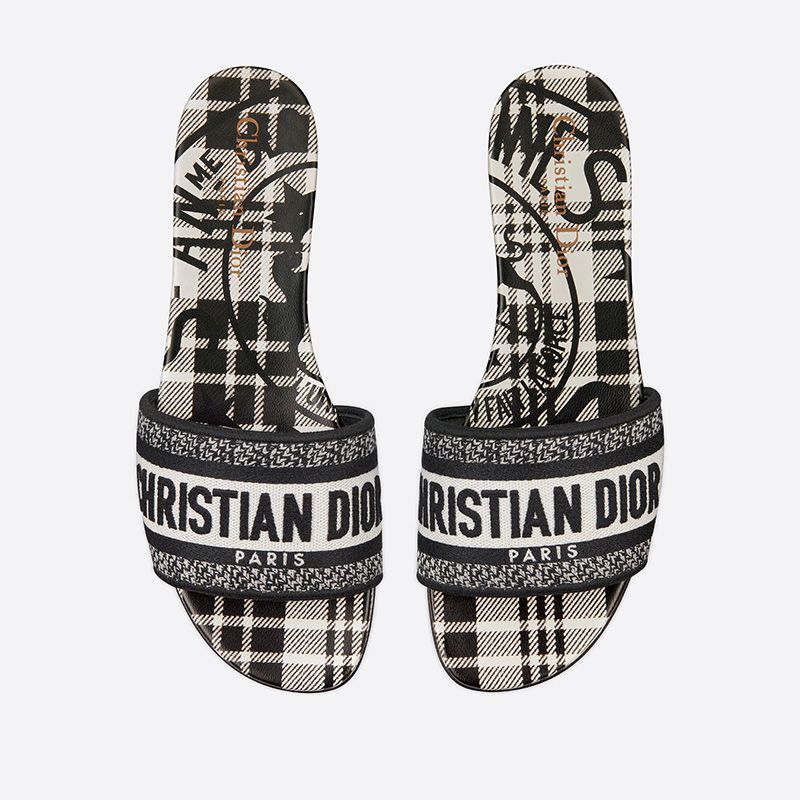 Christian Dior Dway Slides Women Jute Check'n'Dior Motif Canvas White - Image 2