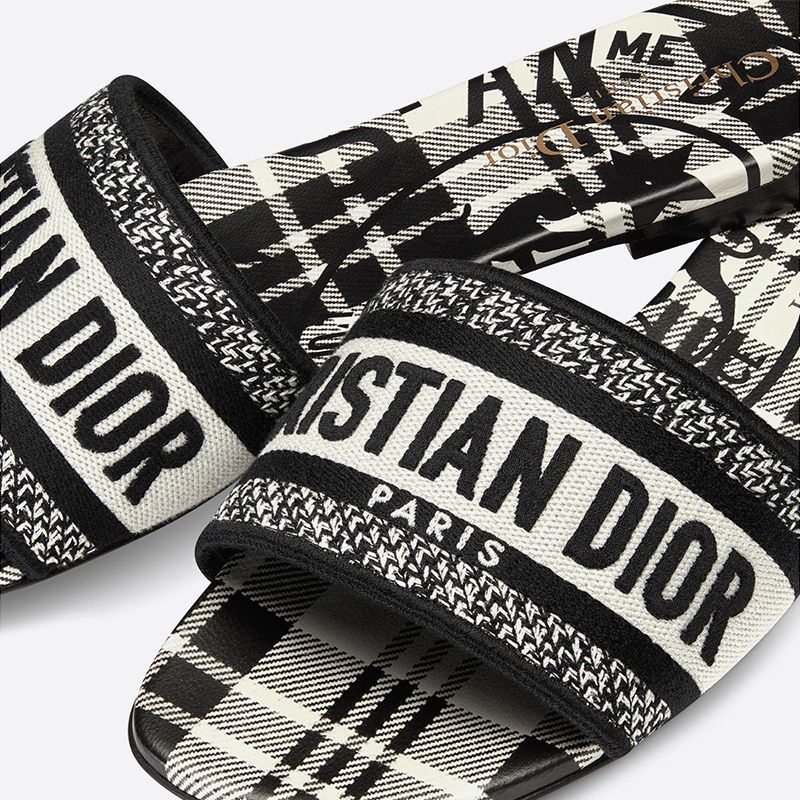 Christian Dior Dway Slides Women Jute Check'n'Dior Motif Canvas White - Image 4