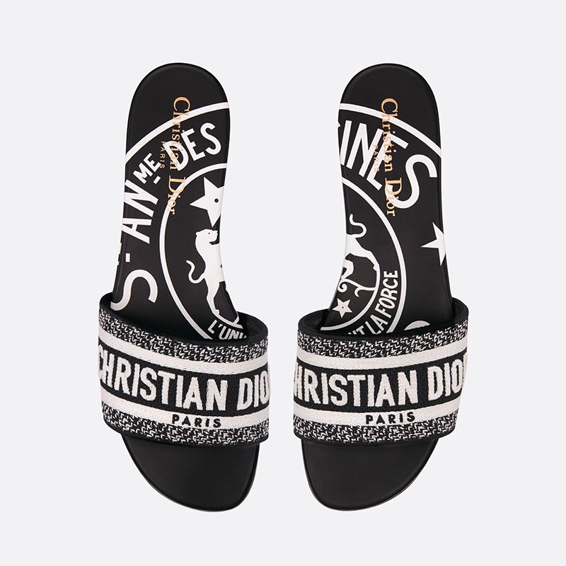 Christian Dior Dway Slides Women Jute Motif Canvas Black - Image 2