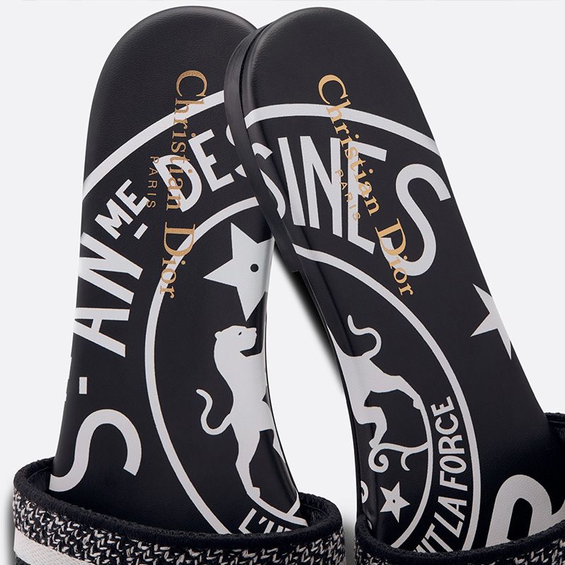 Christian Dior Dway Slides Women Jute Motif Canvas Black - Image 4